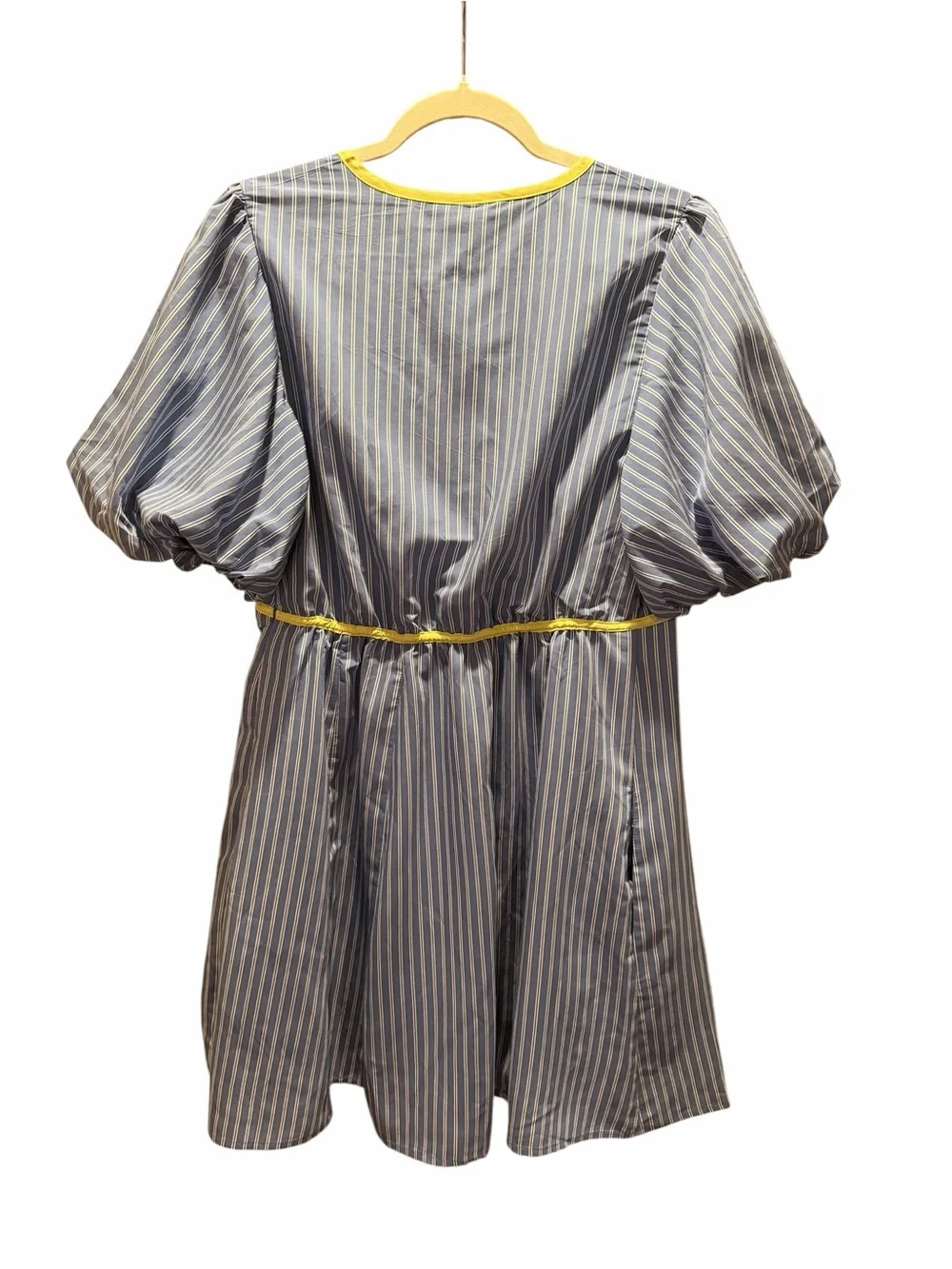 Anthropologie Blue & White Striped Tie-Front Mini Dress with Yellow Trim MEDIUM - Picture 3 of 9